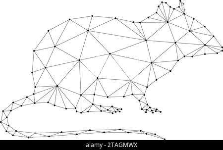 Ratto, simbolo dell'oroscopo secondo il calendario orientale, da linee nere poligonali astratte futuristiche e punti. Illustrazione vettoriale. Illustrazione Vettoriale