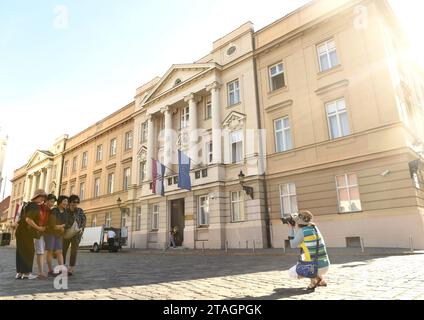 Zagabria, Croazia - 18 agosto 2017: L'edificio del Parlamento croato (Hrvatski sabor) a Zagabria. Foto Stock