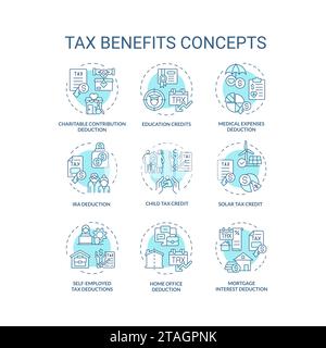 Icone di concetto blu soft Benefits (agevolazioni fiscali) Illustrazione Vettoriale
