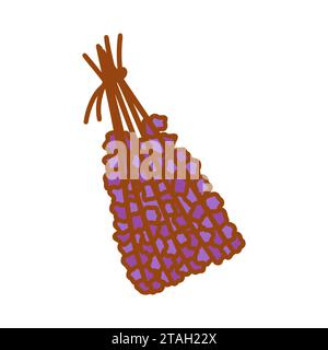 Mazzo di lavanda secca viola. Erbe profumate con bellissimi fiori. Proprietà calmanti, piante curative. Illustrazione vettoriale isolata colorata Hand dr Illustrazione Vettoriale