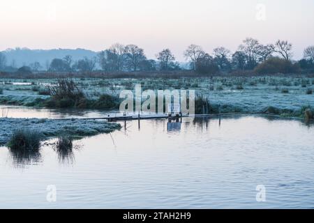 Avon Valley, New Forest, Hampshire, Regno Unito, 1 dicembre 2023: Meteo. Frosty inizia l'inverno in campagna. Brina la prima mattina dell'inverno meteorologico. Crediti: Paul Biggins/Alamy Live News Foto Stock