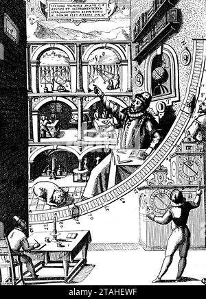 Quadrante murale di Tycho Brahe ('Quadrans muralis sive Tichonicus'), 1598. Il quadrante murale di Tycho Brahe nel suo osservatorio Uraniborg sull'isola di Hven. Illustrazione da "Astronomia Instauratae Mechanica", di Tycho Brahe (1546-1601), 1598. Foto Stock