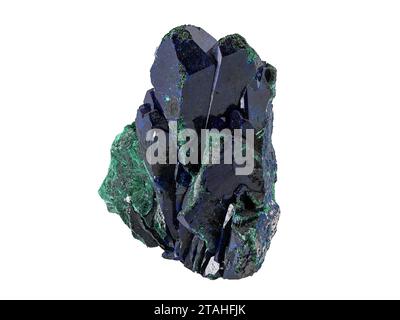 Cristalli azuriti con malachite isolati su sfondo bianco Foto Stock
