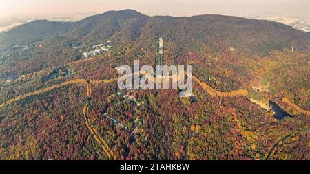 Nanning, Cina. 1 dicembre 2023. Una foto aerea mostra la colorata area panoramica del Mausoleo del Dr. Sun Yat-sen a Nanchino, provincia di Jiangsu, Cina orientale, il 20 novembre 2023. (Foto di Costfoto/NurPhoto) credito: NurPhoto SRL/Alamy Live News Foto Stock
