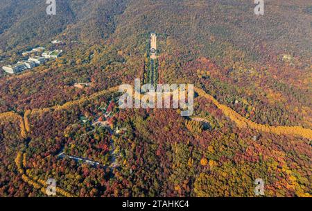 Nanning, Cina. 1 dicembre 2023. Una foto aerea mostra la colorata area panoramica del Mausoleo del Dr. Sun Yat-sen a Nanchino, provincia di Jiangsu, Cina orientale, il 20 novembre 2023. (Foto di Costfoto/NurPhoto) credito: NurPhoto SRL/Alamy Live News Foto Stock