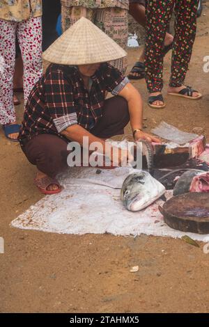 Il mercato del pesce giornaliero nella laguna di Cu Mong, Phu Yen Foto Stock