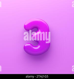 3D Viola numero 3 con una superficie lucida su sfondo viola . Illustrazione Vettoriale