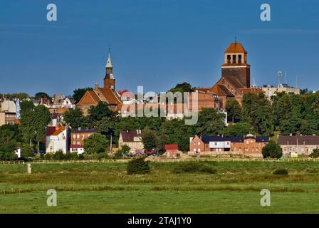 Città vecchia di Tczew vista dal ponte della Vistola, Pomorskie, Polonia Foto Stock