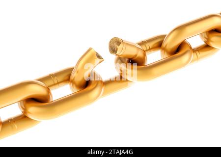 Breaking Golden Chain, rendering 3D isolato su sfondo bianco Foto Stock