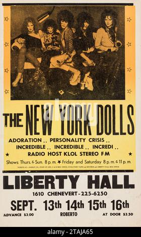 New York Dolls - Houston dei primi anni '1970, Texas - poster dei concerti rock d'epoca Foto Stock