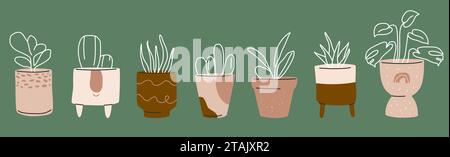 Piante di casa in un vaso di fiori. Piante d'appartamento isolate Illustrazione Vettoriale