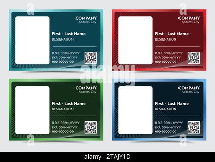 Illustrazione del modello di badge della carta di identificazione aziendale con informazioni personali e codice QR Illustrazione Vettoriale