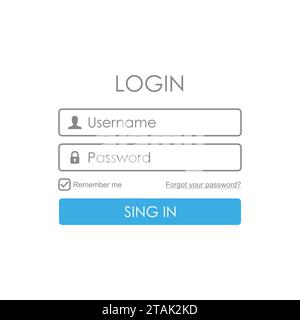 Interfaccia utente di accesso. Accedere alla finestra del modello elemento Web. Per siti Web, cellulari, computer, applicazioni, ecc. Illustrazione vettoriale Illustrazione Vettoriale