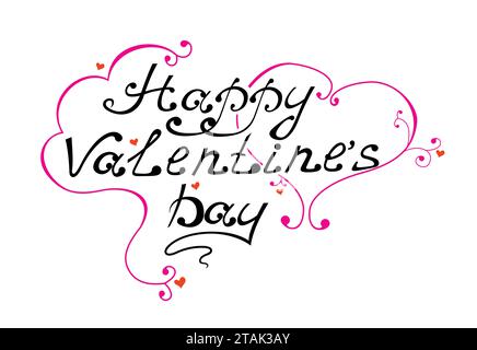 Biglietto d'auguri vintage con scritta Happy Valentines Day su sfondo bianco Illustrazione Vettoriale