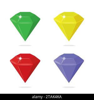 Icone di gemme e diamanti impostate in colori diversi sullo sfondo bianco. Illustrazione vettoriale Illustrazione Vettoriale