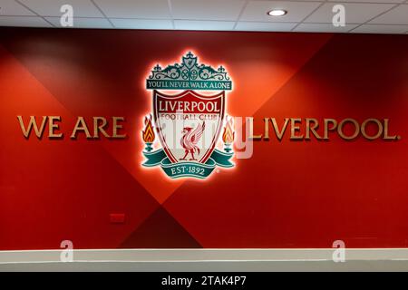 Siamo il Liverpool, lo stemma del Liverpool nello stadio Foto Stock
