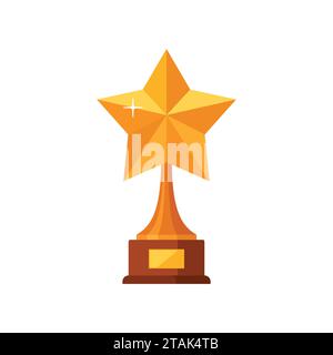 Stella d'oro vincitrice del trofeo con base in legno isolata su sfondo bianco. Icona del premio oro illustrazione vettoriale Illustrazione Vettoriale
