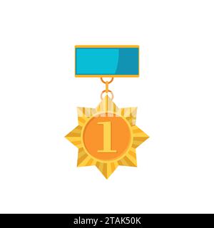 Stella medaglia d'oro isolata su sfondo bianco. Premiato con l'icona del premio d'oro illustrazione vettoriale in stile piatto Illustrazione Vettoriale