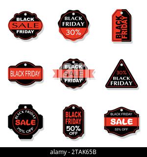 Set vettoriale di banner e tag di vendita del Black Friday Illustrazione Vettoriale