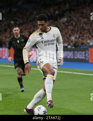 Madrid, Spagna. 29 novembre 2023. Jude Bellingham del Real Madrid durante la prima fase di UEFA Champions League 2023-24, partita tra Real Madrid e Napoli allo stadio Bernabeu di Madrid, Spagna, il 29 novembre 2023. Foto di Giuliano Bevilacqua/ABACAPRESS.COM Credit: Abaca Press/Alamy Live News Foto Stock