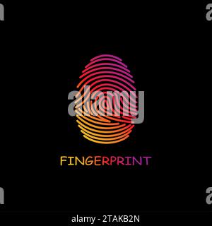 Identificazione dell'icona di impronta digitale colorata isolata su sfondo nero. Sistema di sicurezza e sorveglianza Illustrazione Vettoriale