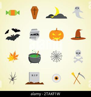 Set di icone Halloween. Illustrazione vettoriale del progetto piatto Illustrazione Vettoriale