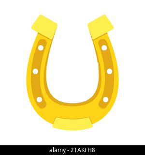 Icona Gold Horseshoe. Ferro di cavallo dorato isolato su sfondo bianco. Illustrazione vettoriale piatta a ferro di cavallo Illustrazione Vettoriale