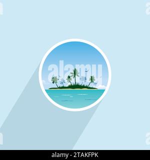 Isola tropicale con palme. Icona rotonda Illustrazione Vettoriale