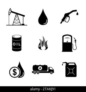Set di icone e segni olio su sfondo bianco. Illustrazione vettoriale Illustrazione Vettoriale