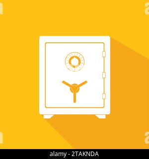 Icona vettore sicuro in stile piatto. Simbolo del concetto di moneta sicura e sicura in metallo. Sicurezza finanziaria acciaio deposito sicuro del tesoro. Cassaforte chiusa Illustrazione Vettoriale