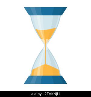 Icona in vetro sabbiato isolata su sfondo bianco. Clessidra a tempo in stile piatto. Illusione vettoriale Sandclock. Illustrazione Vettoriale