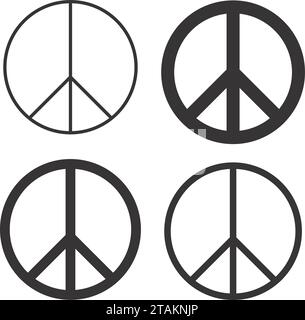 Illustrazione vettore simbolo di pace. Cerchio bianco e nero icona internazionale della pace per la lotta alla guerra o il disarmo nucleare. vettore di stile americano. Illustrazione Vettoriale