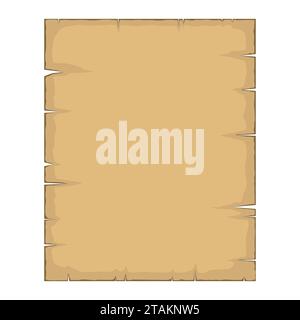Pergamena. Vecchio cartone animato in carta papiro vuoto isolato su sfondo bianco. Foglio di papiro retrò bianco in stile piatto, illustrazione di pergamena antica. Illustrazione Vettoriale