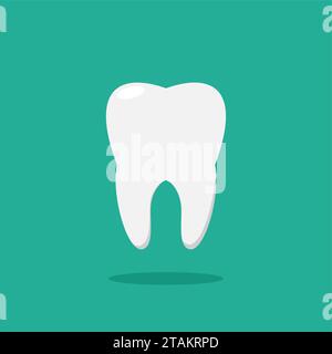 Icona del dente in stile piatto isolata sullo sfondo. Simboli di salute, medico o studio medico e dentista. Igiene orale, clinica odontoiatrica con denti bianchi. Illustrazione Vettoriale