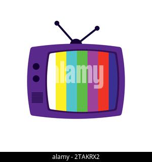 Icona TV isolata su sfondo grigio. Icona TV retro stile piatto. Illustrazione vettoriale dell'icona TV nera Illustrazione Vettoriale