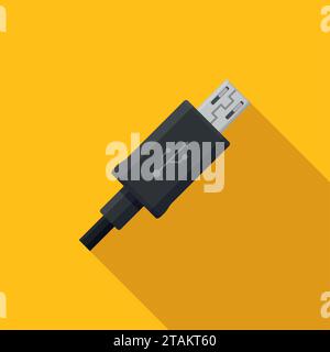 Icona nera del cavo micro USB su sfondo giallo in stile piatto Illustrazione Vettoriale