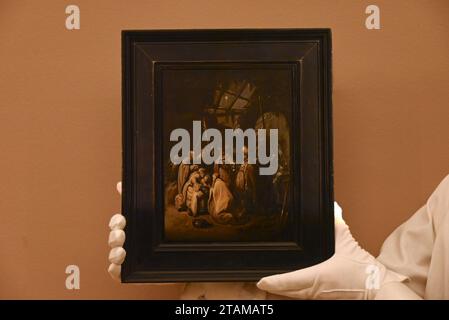 Asta serale Old Master & 19th Century Paintings 6 dicembre al Sothebys's ...Un Rembrandt riscoperto, raffigurante l'Adorazione dei Re - uno dei dipinti storici più rari dell'artista ad apparire sul mercato - stima di 10-15 milioni di sterline due rari lifes STILL di grandi maestri femminili tra cui una magnifica composizione floreale di Clara Peeters . - Mai esposto pubblicamente e mai mai pubblicato - molti altri dipinti offerti a questa asta serale di Sotheby's che si terrà il 6 dicembre 2023 alle ore 18,00 in Sotheby's New Bond Street, Londra . Foto Stock