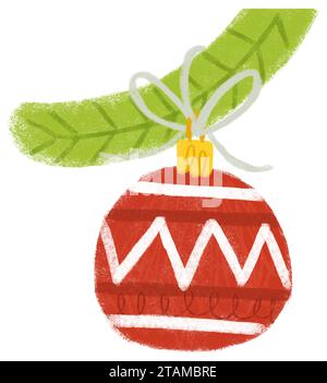 scena di cartoni animati con baule colorate per ornamenti dell'albero di natale, illustrazione per bambini Foto Stock