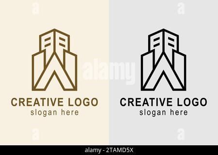 logo dell'edificio. Logo Letter W con struttura. adatto per logo di appartamenti, immobili, hotel, edifici, ecc. design semplice del logo modificabile. Illustrazione Vettoriale