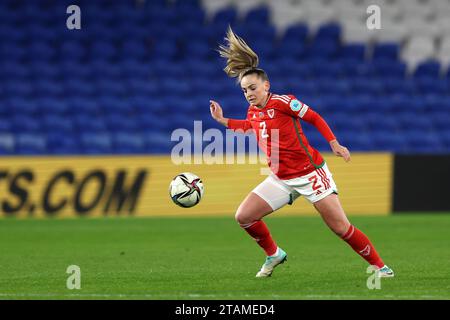 Cardiff, Regno Unito. 1 dicembre 2023. Lily Woodham del Galles donne in azione. Galles donne contro Islanda, UEFA Women's Nations League, gruppo C partita al Cardiff City Stadium, Galles del Sud venerdì 1 dicembre 2023. Solo per uso editoriale, foto di Andrew Orchard/Andrew Orchard fotografia sportiva/Alamy Live news credito: Andrew Orchard fotografia sportiva/Alamy Live News Foto Stock