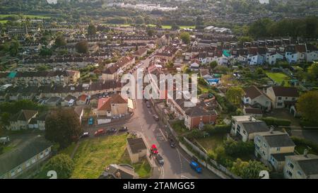 Vista aerea con droni su Fairfield Road, Bath UK. (17-10-2023) Foto Stock