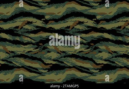 Motivo camo kamysh a righe tigre russe senza cuciture. Illustrazione Vettoriale