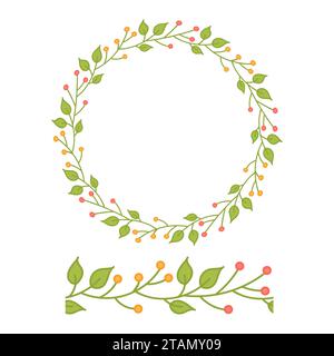 Pennello floreale vettoriale senza cuciture. Telaio a fiore a molla. Wreath. Matrimonio. Illustrazione Vettoriale