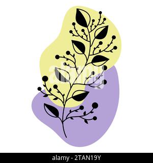 Illustrazione vettoriale. Pianta bianca e nera su sfondo colorato Illustrazione Vettoriale