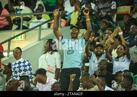 UYO, NIGERIA - 16 NOVEMBRE: Tifosi nigeriani durante il match di qualificazione della Coppa del mondo tra Nigeria e Lesotho a Godswill Akpabio International Foto Stock