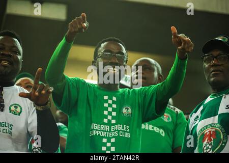 UYO, NIGERIA - 16 NOVEMBRE: Tifosi nigeriani durante il match di qualificazione della Coppa del mondo tra Nigeria e Lesotho a Godswill Akpabio International Foto Stock