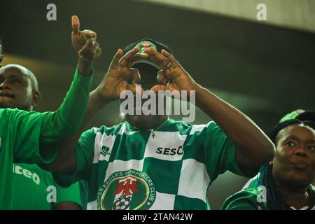 UYO, NIGERIA - 16 NOVEMBRE: Tifosi nigeriani durante il match di qualificazione della Coppa del mondo tra Nigeria e Lesotho a Godswill Akpabio International Foto Stock