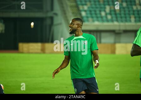 UYO, NIGERIA - 15 NOVEMBRE: Frank Onyeka della Nigeria durante l'allenamento delle qualificazioni ai Mondiali di calcio in preparazione della Nigeria e del Lesotho match a Godswill Foto Stock