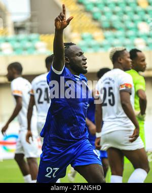 UYO, NIGERIA - NOVEMBRE 25: Antwi Adom e Oyowah Young of Rivers united celebrano il gol durante il Total Energies Caf Champions Leagues Between Rive Foto Stock