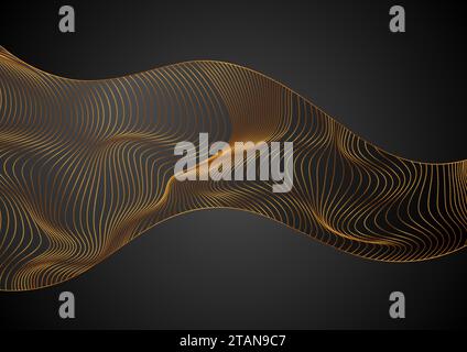 Lussuoso sfondo astratto ondulato lineare dorato con linee tratteggiate. Progettazione vettoriale Illustrazione Vettoriale